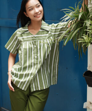 Bộ tay lỡ sọc xanh trắng lửng